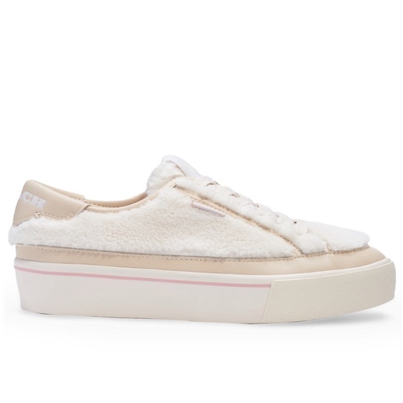 NEW, Coach Citysole Shearling Sherpa Lace Up Sneakers, Cream Beige (size 8.5) - Picture 2 of 7